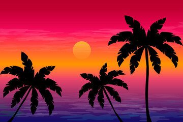 Fototapeta na wymiar tropical palms at sunset