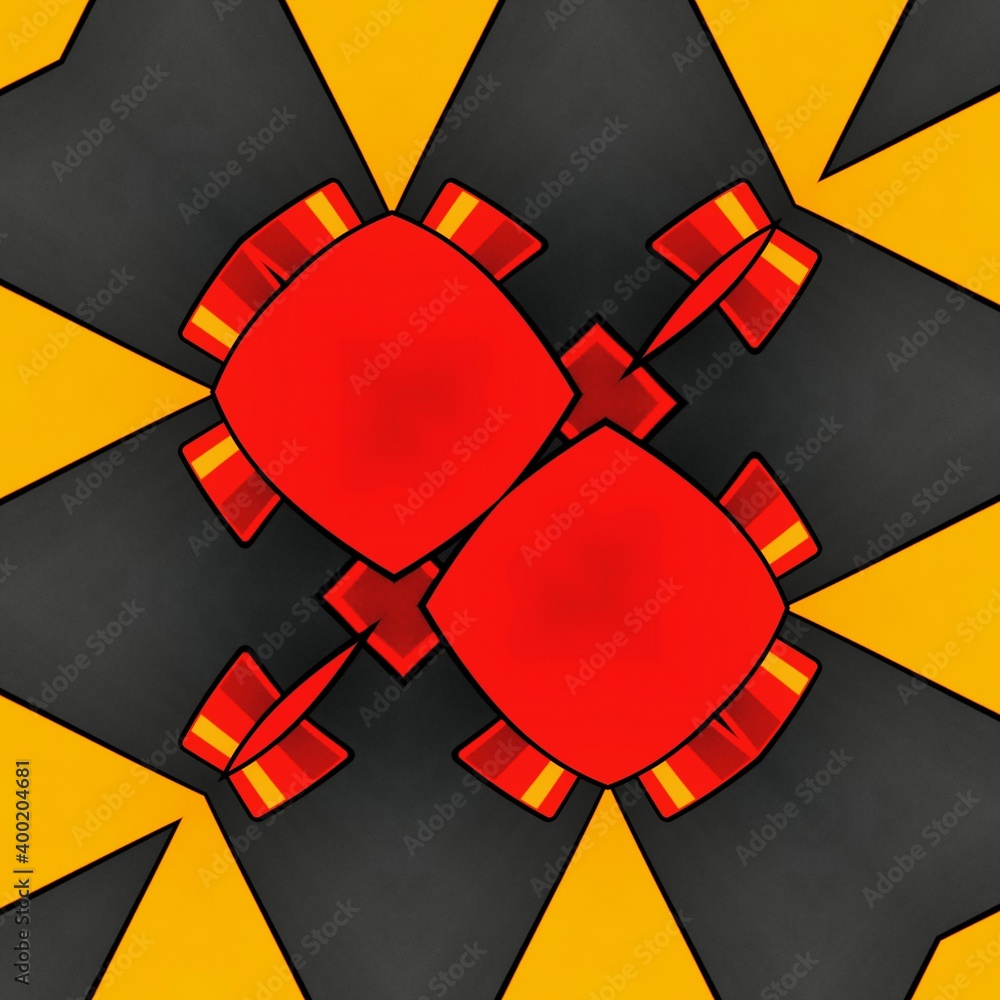 Aufkleber vivid yellow and bright red coloured building block on dark grey background patterns and designs