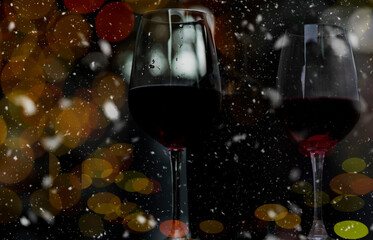 Fototapeta na wymiar A glass of red wine on Blurred background..