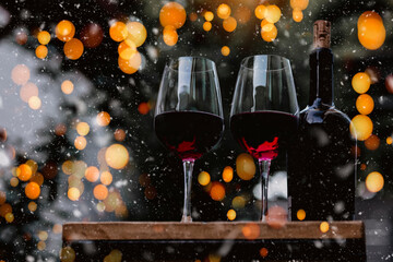 Red wine glasses on the table.