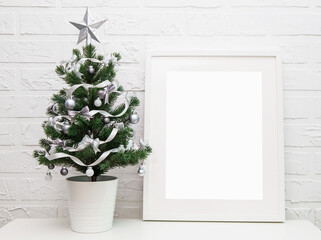 christmas tree with frame on a light background