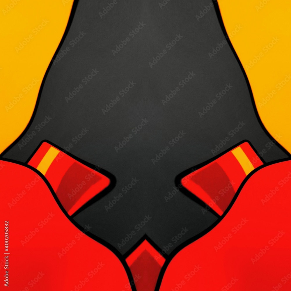 Poster vivid yellow and bright red coloured building block on dark grey background patterns and designs