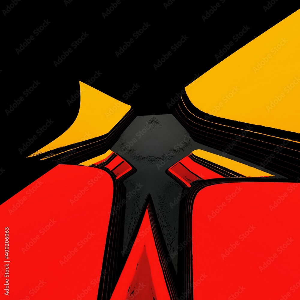 Aufkleber vivid yellow and bright red coloured building block on dark grey background patterns and designs