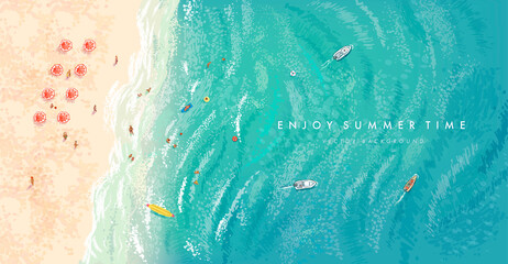 Vector beautiful realistic top view illustration of sandy summer beach - obrazy, fototapety, plakaty