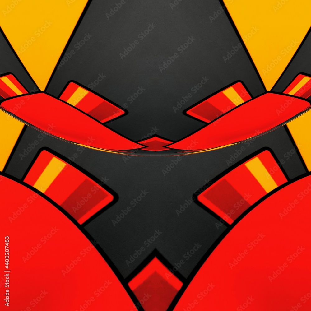Poster vivid yellow and bright red coloured building block on dark grey background patterns and designs