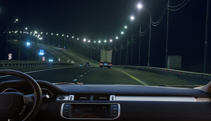 car moving on highway at night