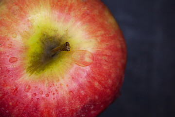 Closeup on fresh red apple with black background