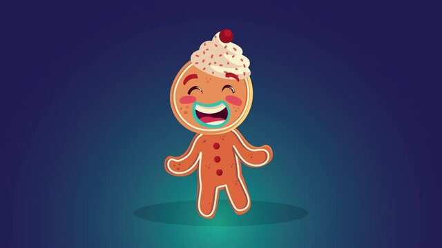 happy merry christmas animation with gingerman cookie