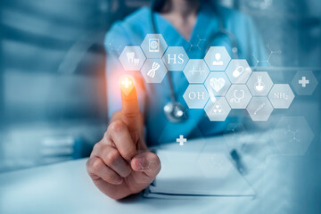 Medical technology and futuristic concept. Doctor hologram modern virtual screen interface.	