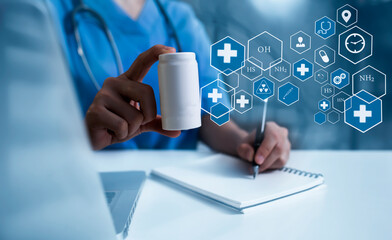 Medical technology and futuristic concept. Doctor hologram modern virtual screen interface.	