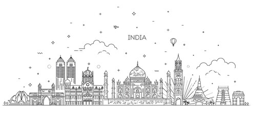 Fototapeta premium Travel and tourism background. Background line illustration. Line art style