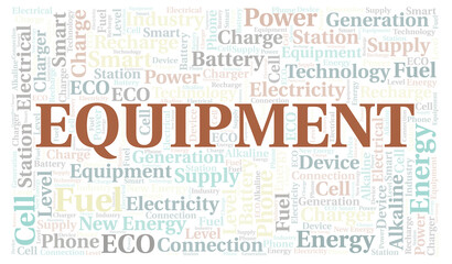 Equipment typography word cloud create with the text only.