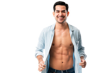 Handsome young man with perfect muscular abs