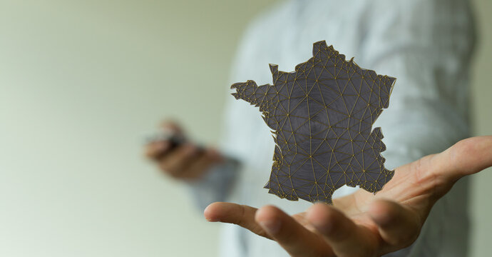 france map of the country 3d in hand