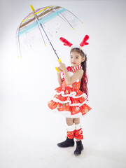 Merry Christmas girl Wearing Santa claus suit on white background