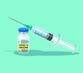 Syringe and Covid-19 vaccine bottle vector illustration.