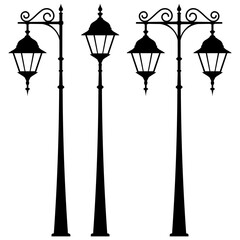 Obraz premium Old street lamp black silhouette vector isolated illustration