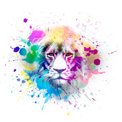 lion illustration with colorful splashes