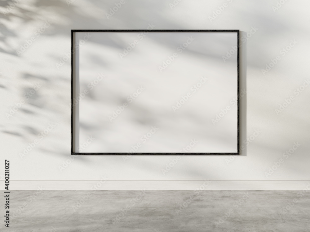 Poster black frame hanging in bright interior mockup. template of a picture framed on a wall 3d rendering