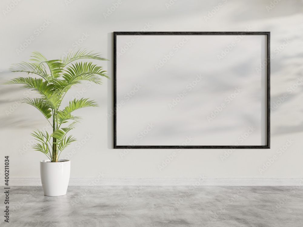 Poster black frame hanging in bright interior mockup. template of a picture framed on a wall 3d rendering
