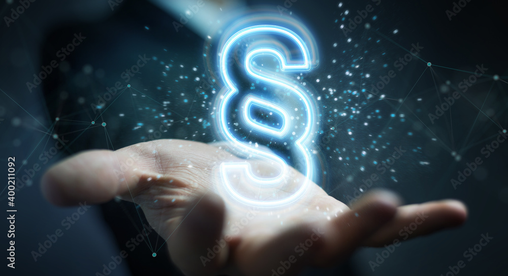 Poster man using law paragraph digital neon hologram 3d rendering