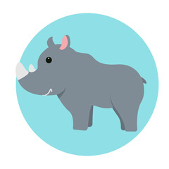 Cute rhinoceros in profile in children cartoon style on isolated background, wild animal, vector illustration in flat style