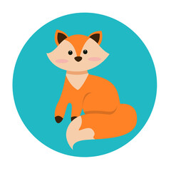 
Cute cartoon fox sitting with tail rolled up, vector illustration in simple childish flat style