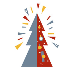 New Year, card with a Christmas tree in the style of the avant-garde, abstract art, flat, cartoon