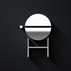 Silver Barbecue grill icon isolated on black background. BBQ grill party. Long shadow style. Vector Illustration.