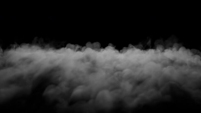 Smoke, fog, vapor floating on black background. Slow motion. Atmospheric Haze or mist effect. Realistic footage. Screen mode for blending. Smoke Stream or cloud motion. Seamless loop 4K animation 