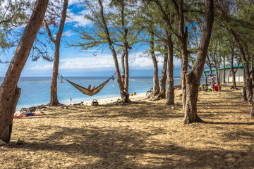 hammock on the beach, l’Hermitage, Saint-Gilles-les-Bains, Reunion Island 