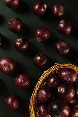 sweet red onions on background