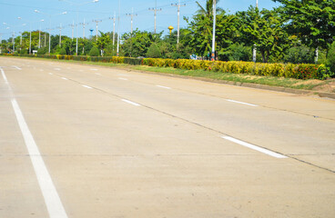 Concrete pavement road with longitudinal joint, construction joint,traffic lane line and traffic...