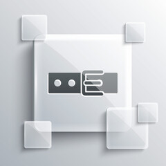 Grey Collar with name tag icon isolated on grey background. Simple supplies for domestic animal. Cat and dog care. Pet chains. Square glass panels. Vector.