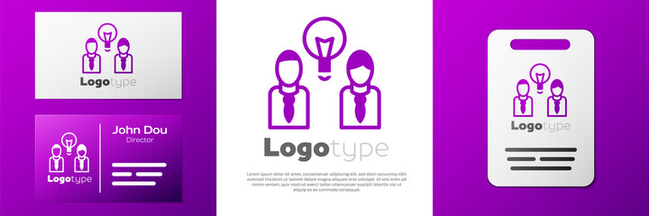 Logotype People with lamp bulb icon isolated on white background. Concept of idea. Logo design template element. Vector.