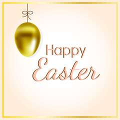 Happy easter card wiht golden realistic eggs on gentle background.