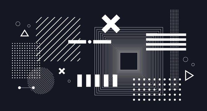 Black and white geometric shape abstract background, stripes and dots 3d wide wallpaper vector