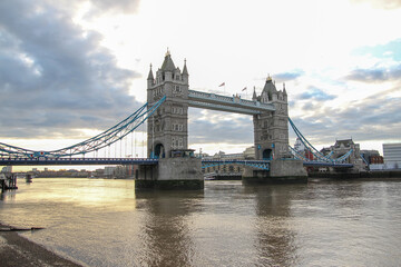 View of landmark the tower bridge in london at Uk before sunset