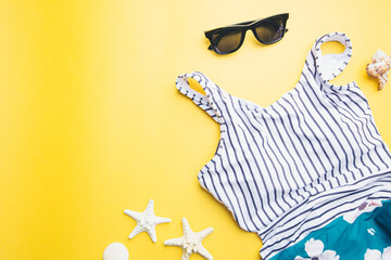 Summer holiday flat lay, Womans accessories on colorful background, Vacation, summer and travel items