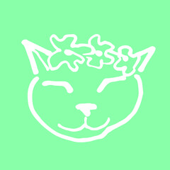 Fototapeta premium cat face doodle illustration. vector hand draw. animal illustration. isolated on mint background. illustration for your web site design, stickers, greeting card, app, UI.