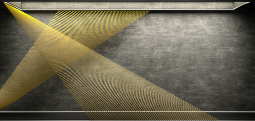 Yellow crossing lines on concrete wall background, 3d rendering 