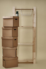 Cardboard boxes are stacked on top of each other, storage. Moving and packaging, environmentally friendly materials. Archive.