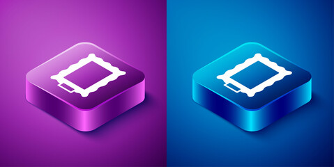 Isometric Picture icon isolated on blue and purple background. Square button. Vector.