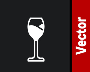 White Wine glass icon isolated on black background. Wineglass icon. Goblet symbol. Glassware sign. Happy Easter. Vector.