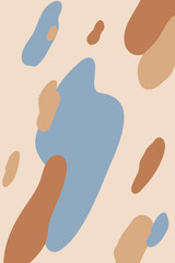 Abstract dynamic freehand background. spots blue and brown spots on a beige background