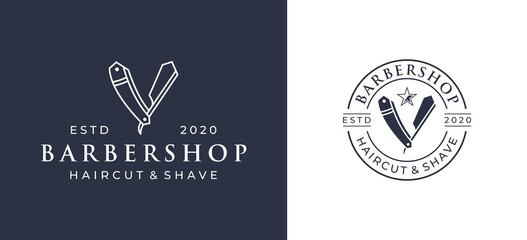 lettering barbershop logo design in vintage style.