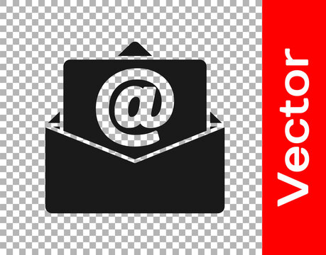 Black Mail and e-mail icon isolated on transparent background. Envelope symbol e-mail. Email message sign. Vector.