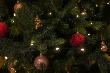 Christmas decorations and lights on the Christmas tree