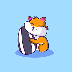 Cute hamster hug sun flower seed illustration