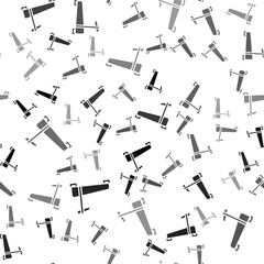 Black Treadmill machine icon isolated seamless pattern on white background. Vector.